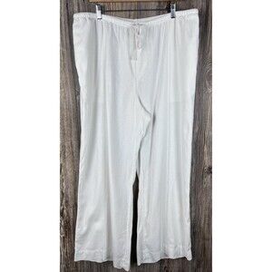A New Day Women's XXL Wide Leg Linen Bend Pull-On Pants White Coastal Beach Chic